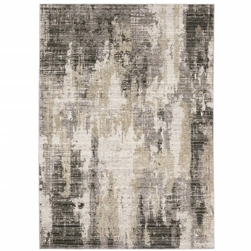 6' X 9' Grey Beige Charcoal Brown Tan And Ivory Abstract Power Loom Stain Resistant Area Rug Photo 2