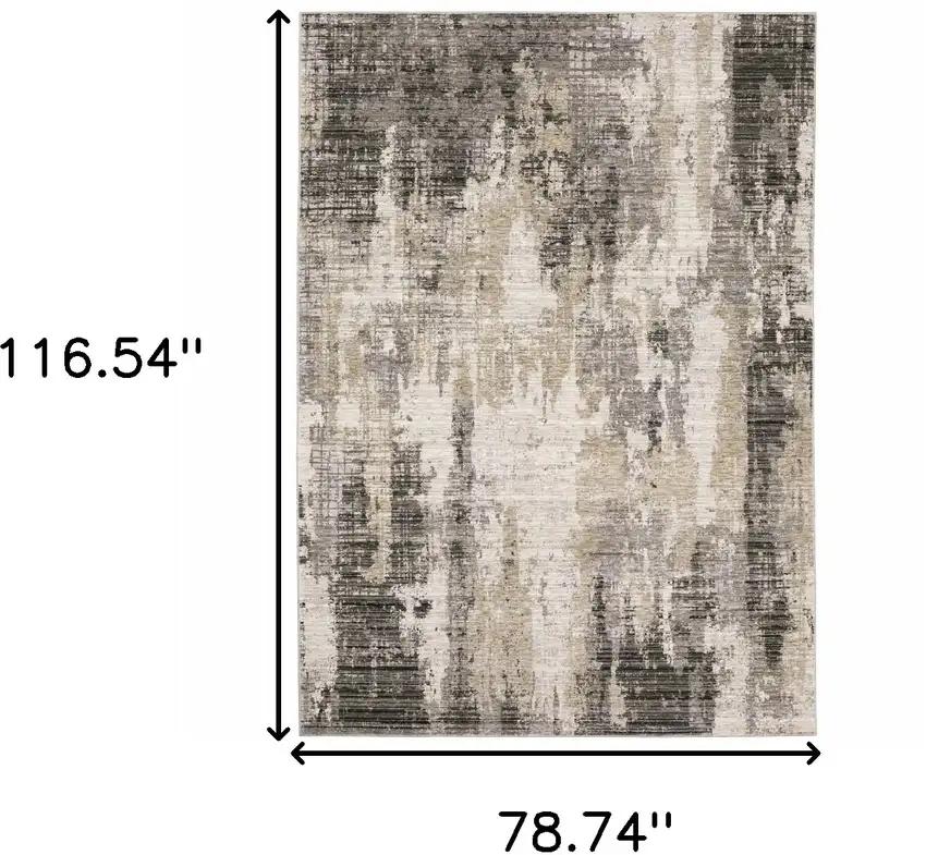 6' X 9' Grey Beige Charcoal Brown Tan And Ivory Abstract Power Loom Stain Resistant Area Rug Photo 3
