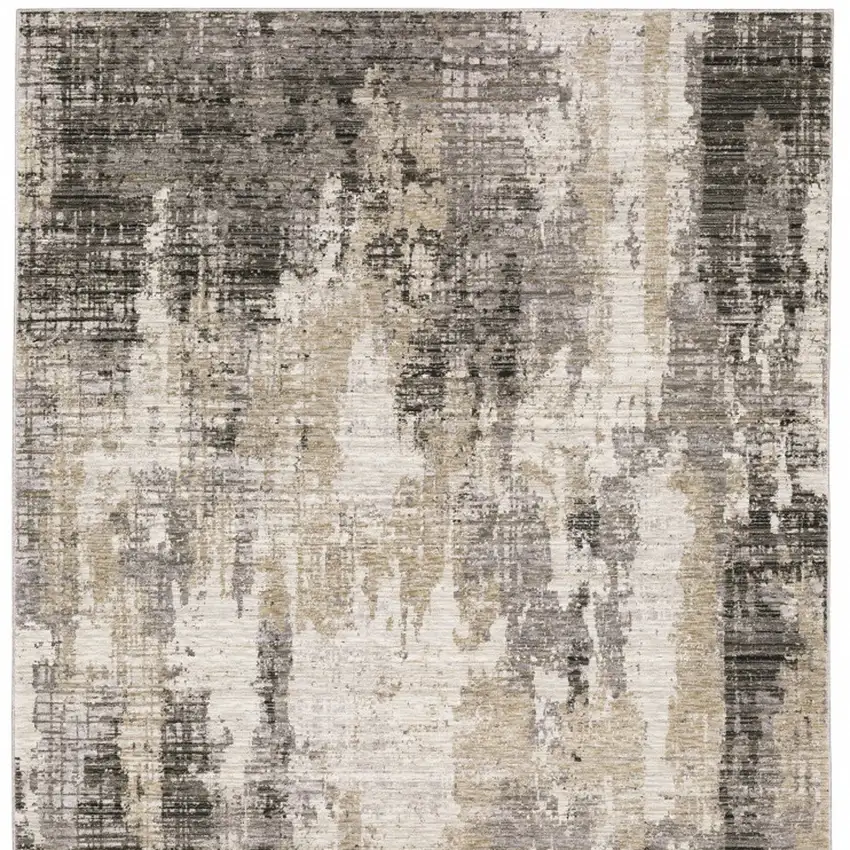 6' X 9' Grey Beige Charcoal Brown Tan And Ivory Abstract Power Loom Stain Resistant Area Rug Photo 7