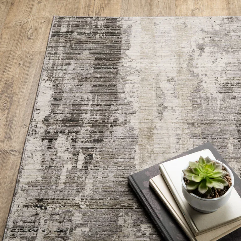 Grey Beige Charcoal Brown Tan And Ivory Abstract Power Loom Stain Resistant Area Rug Photo 2