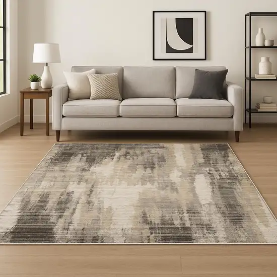 Grey Beige Charcoal Brown Tan And Ivory Abstract Power Loom Stain Resistant Area Rug Photo 1