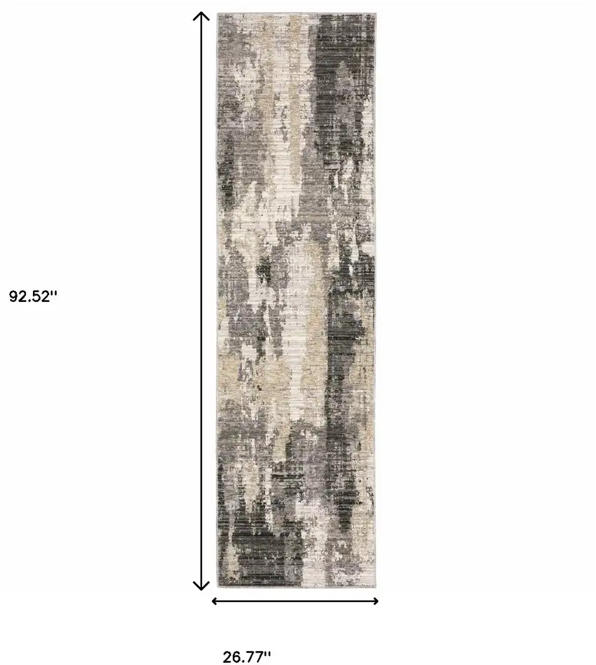 2' X 8' Grey Beige Charcoal Brown Tan And Ivory Abstract Power Loom Stain Resistant Runner Rug Photo 4