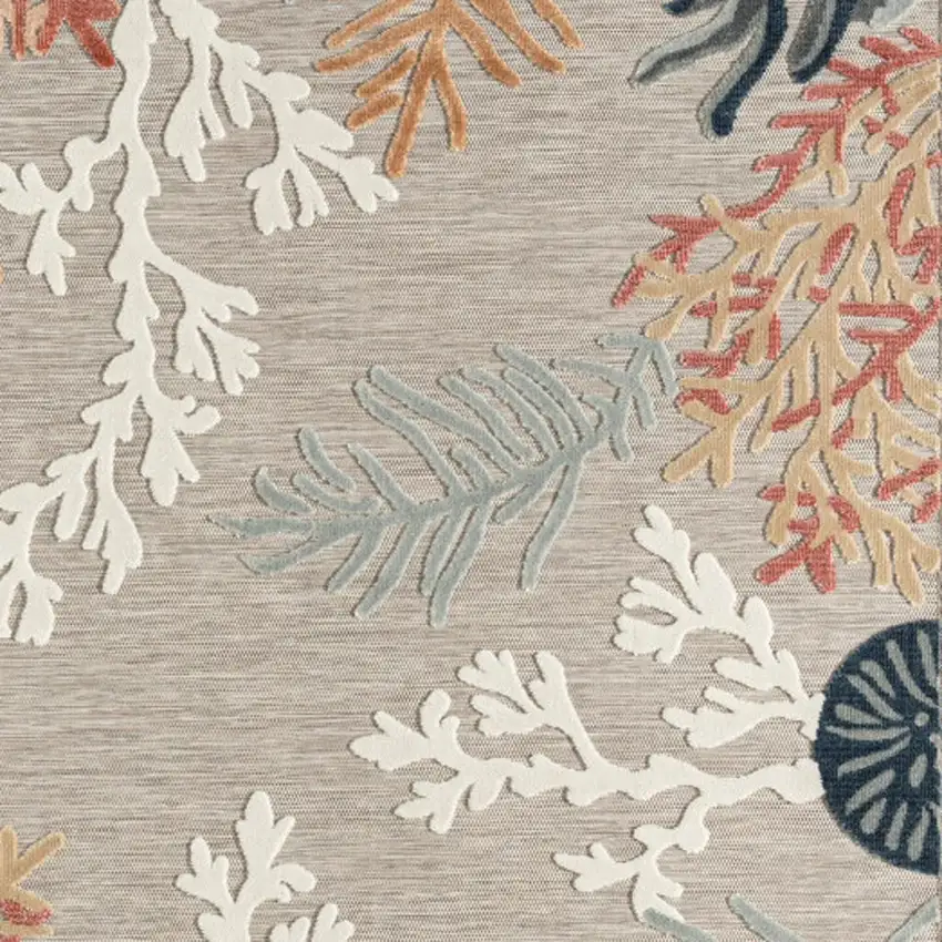 Grey Beige Orange Blue And White Coastal Coral Indoor Outdoor Area Rug Photo 8