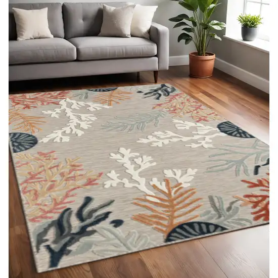 Grey Beige Orange Blue And White Coastal Coral Indoor Outdoor Area Rug Photo 2