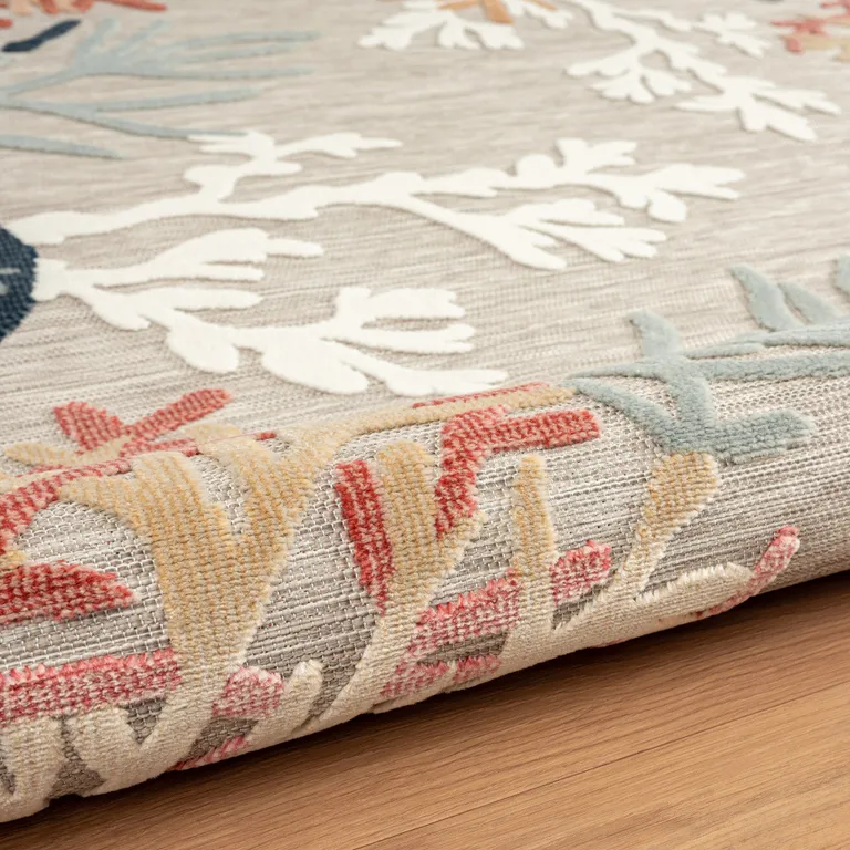 Grey Beige Orange Blue And White Coastal Coral Indoor Outdoor Area Rug Photo 5