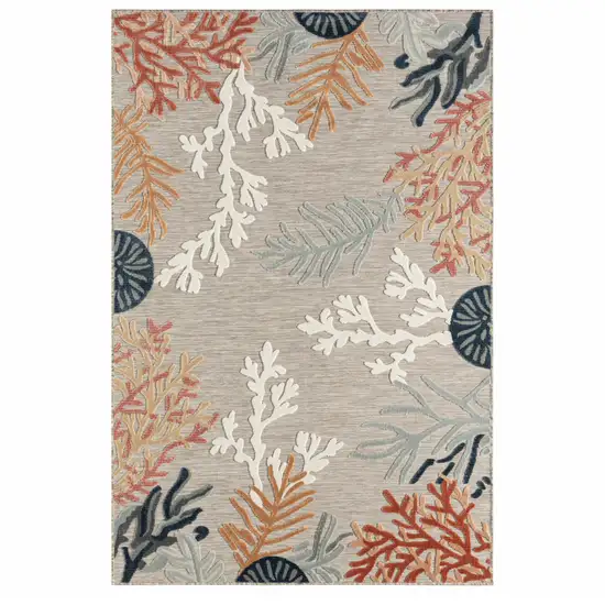 Grey Beige Orange Blue And White Coastal Coral Indoor Outdoor Area Rug Photo 1