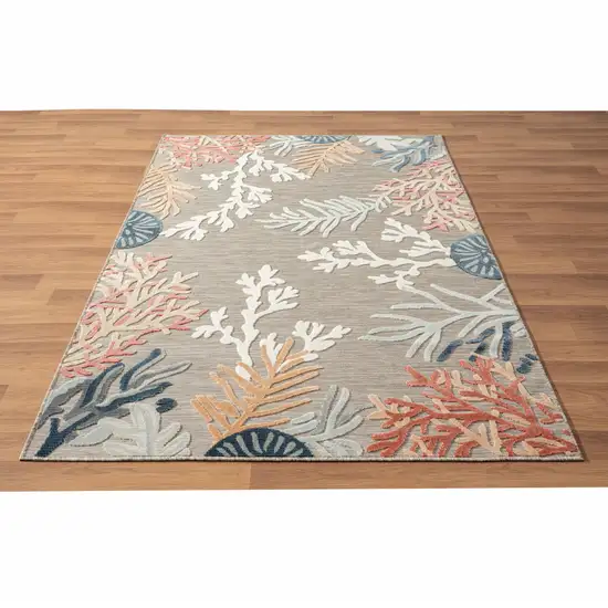 Grey Beige Orange Blue And White Coastal Coral Indoor Outdoor Area Rug Photo 7