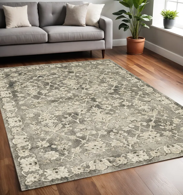 Grey Beige Tan And Brown Oriental Power Loom Stain Resistant Area Rug Photo 3