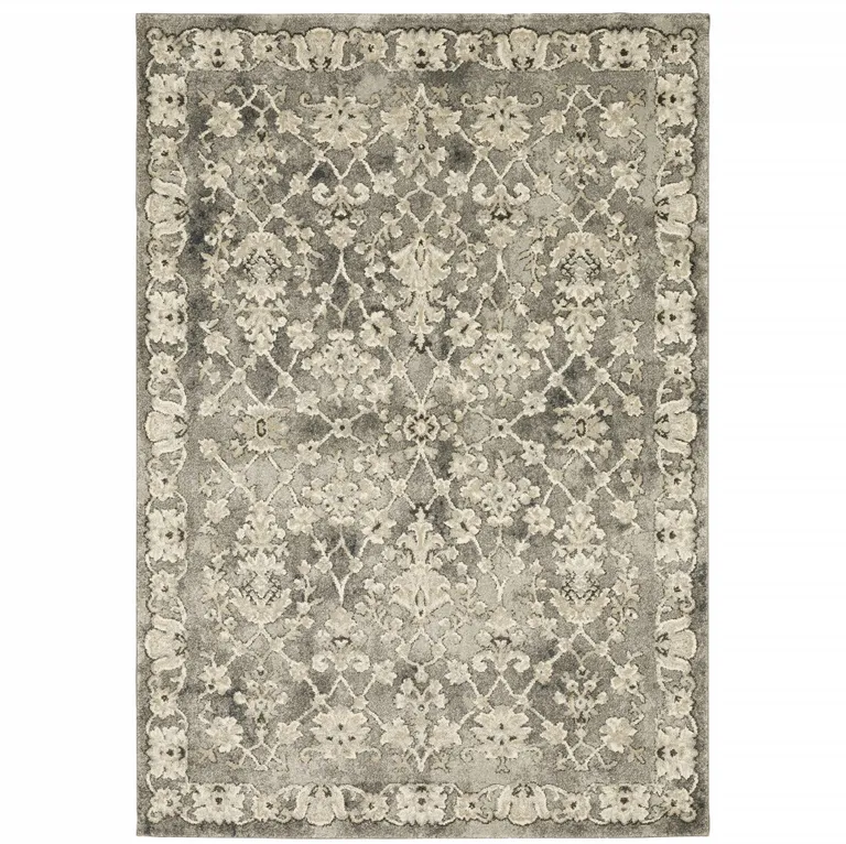 Grey Beige Tan And Brown Oriental Power Loom Stain Resistant Area Rug Photo 4