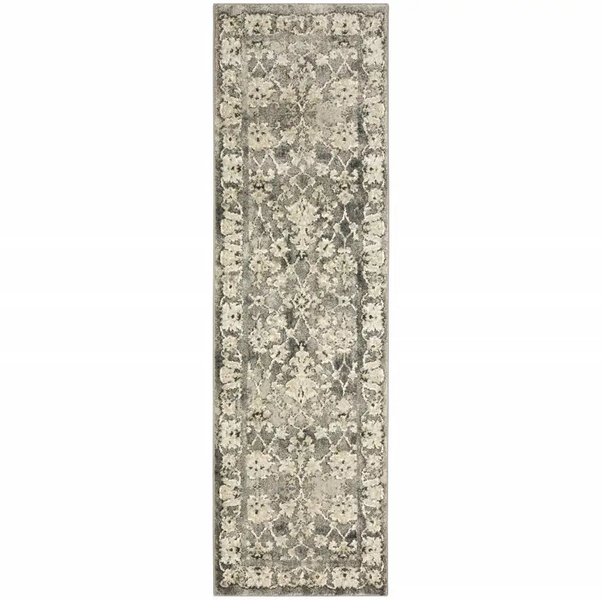 Grey Beige Tan And Brown Oriental Power Loom Stain Resistant Runner Rug Photo 1