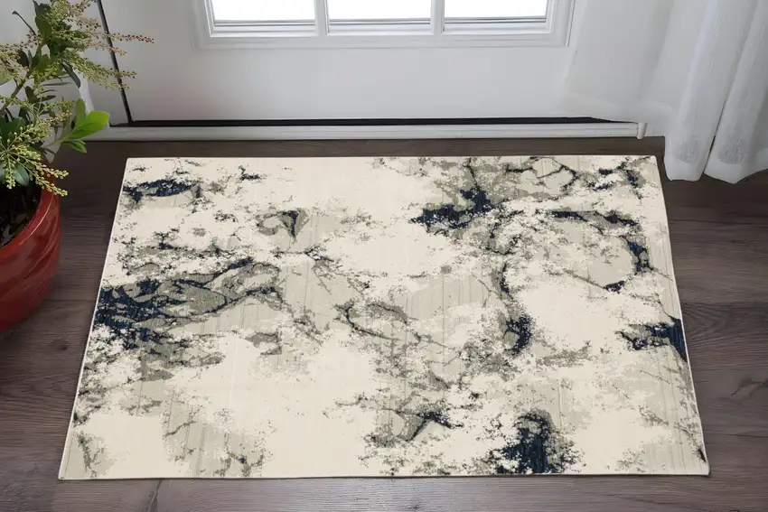 Gray and Black Abstract Power Loom Area Rug Photo 1