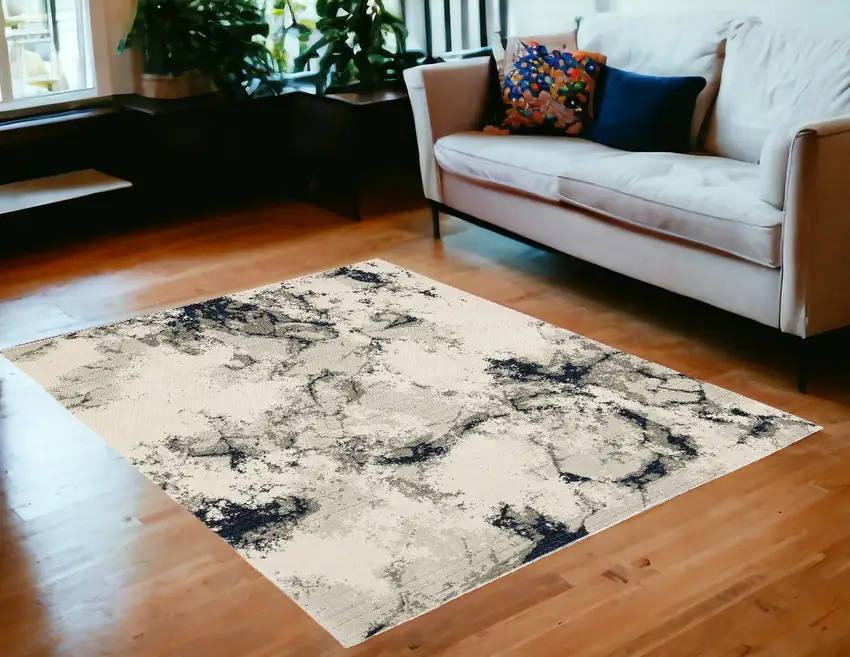 Gray and Black Abstract Power Loom Area Rug Photo 1