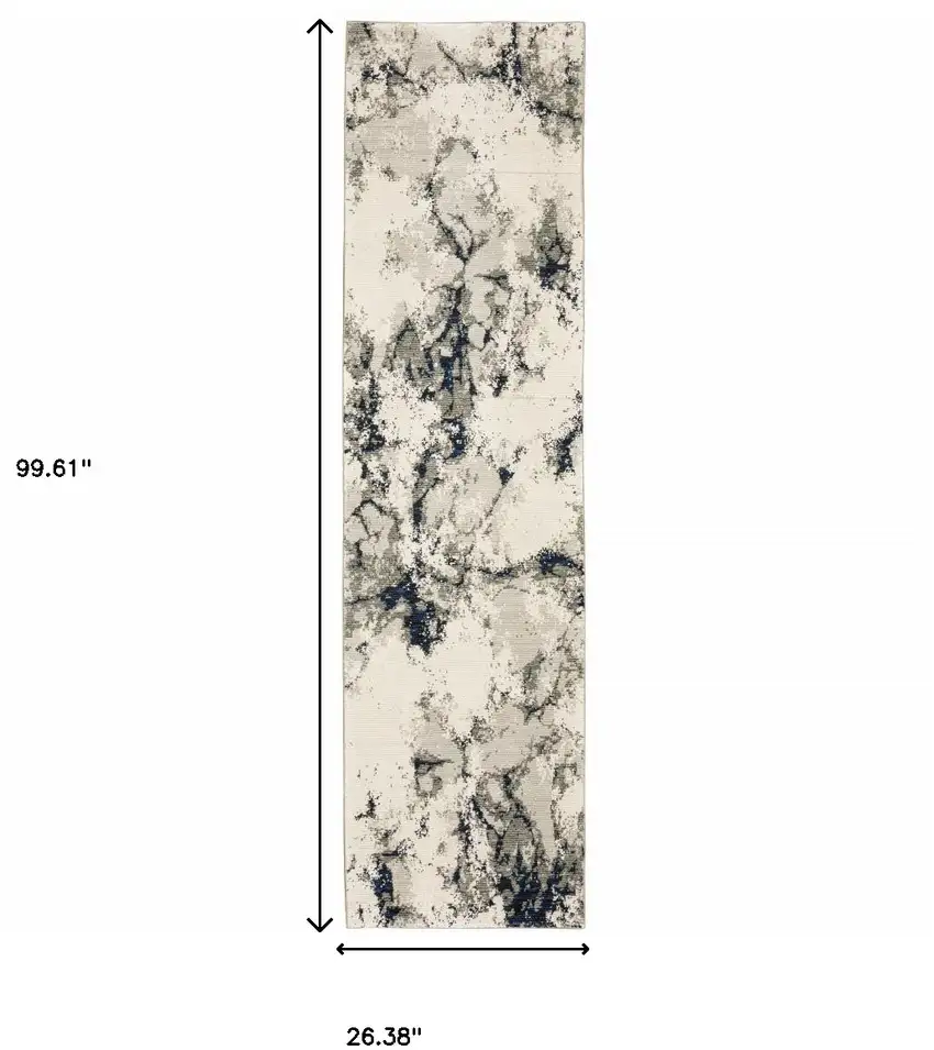 Grey Black And Ivory Abstract Power Loom Stain Resistant Runner Rug Photo 7