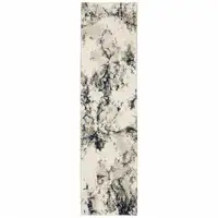 Photo of Grey Black And Ivory Abstract Power Loom Stain Resistant Runner Rug