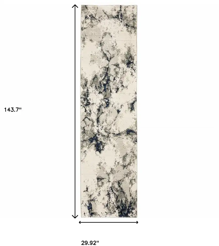 Grey Black And Ivory Abstract Power Loom Stain Resistant Runner Rug Photo 7