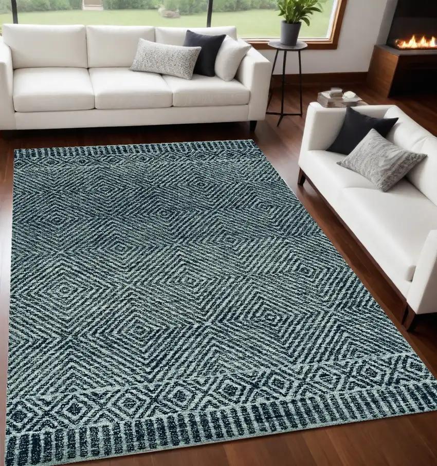 Grey Black Hand Tufted Space Dyed Geometric Indoor Area Rug Photo 1