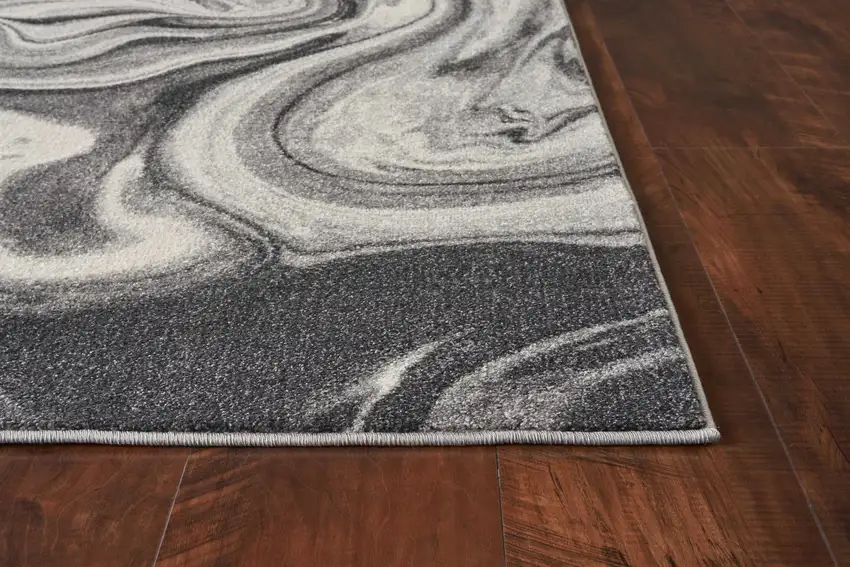 Grey Black Machine Woven Marble Indoor Area Rug Photo 4