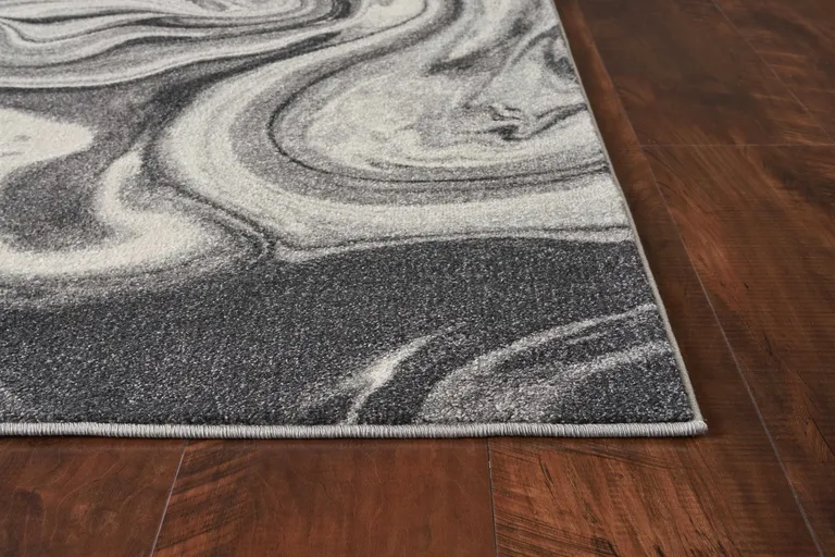 Grey Black Machine Woven Marble Indoor Area Rug Photo 4
