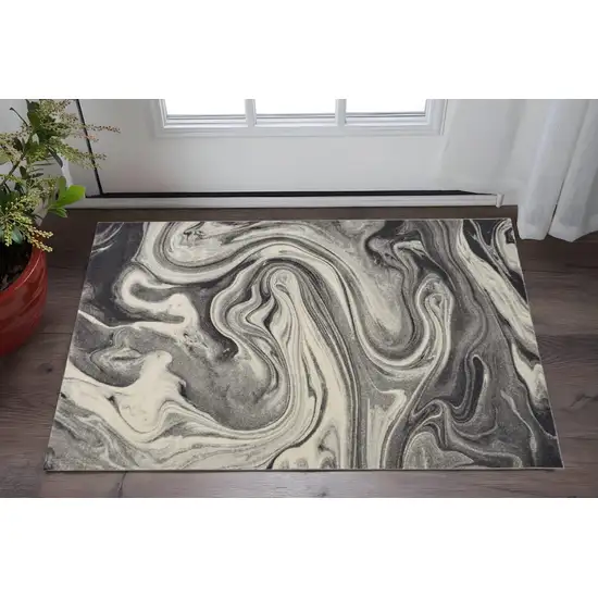 Ivory Black And Gray Abstract Area Rug Photo 1