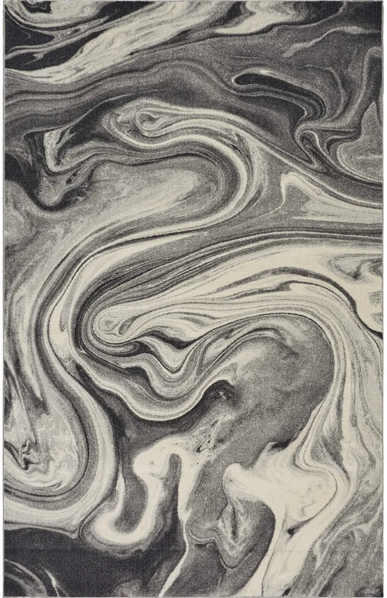 Grey Black Machine Woven Marble Indoor Area Rug Photo 4