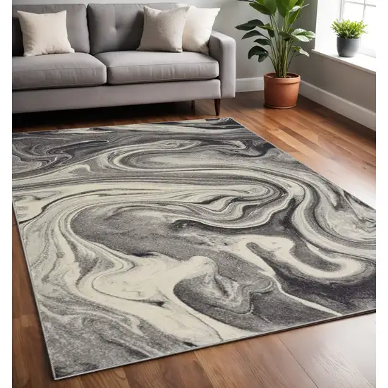 Ivory Black And Gray Abstract Area Rug Photo 1