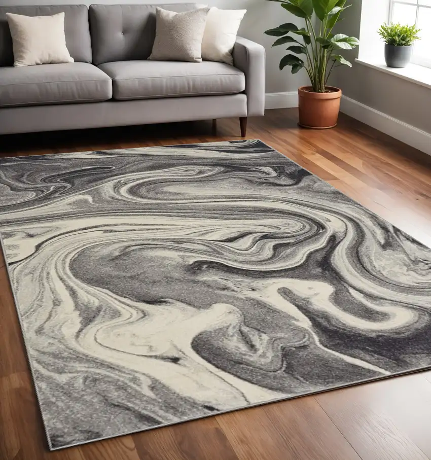 Ivory Black And Gray Abstract Area Rug Photo 1