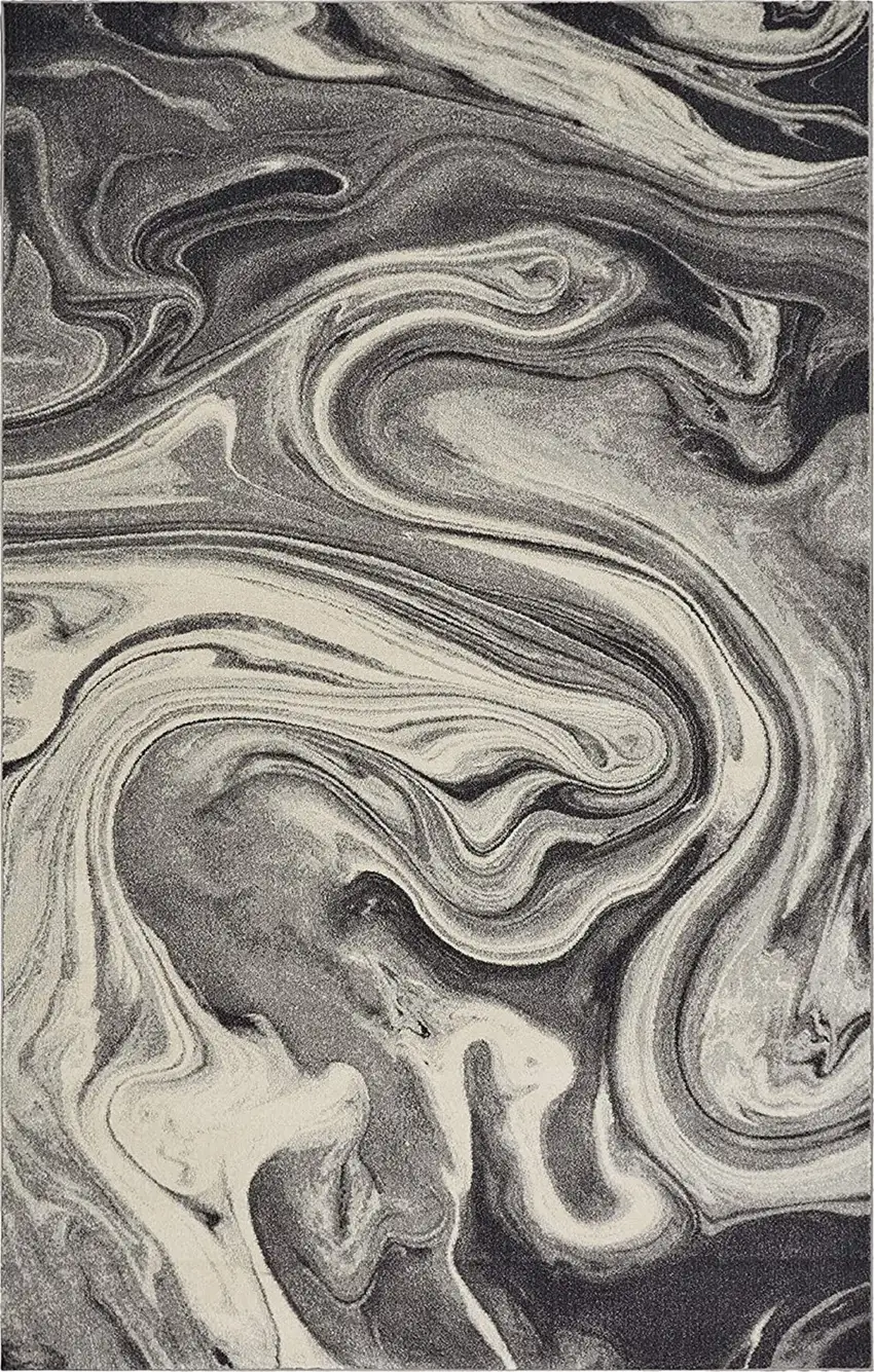 Grey Black Machine Woven Marble Indoor Area Rug Photo 2