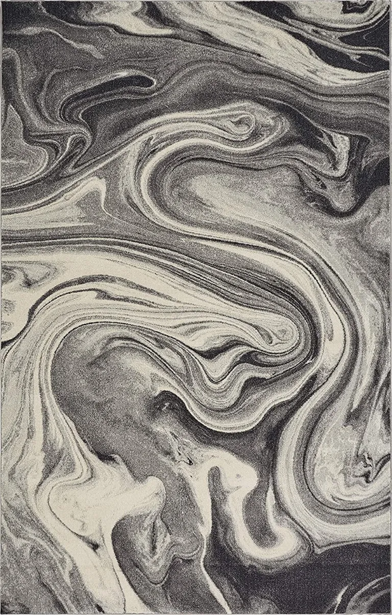 Grey Black Machine Woven Marble Indoor Area Rug Photo 2
