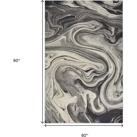 Ivory Black And Gray Abstract Area Rug Photo 3