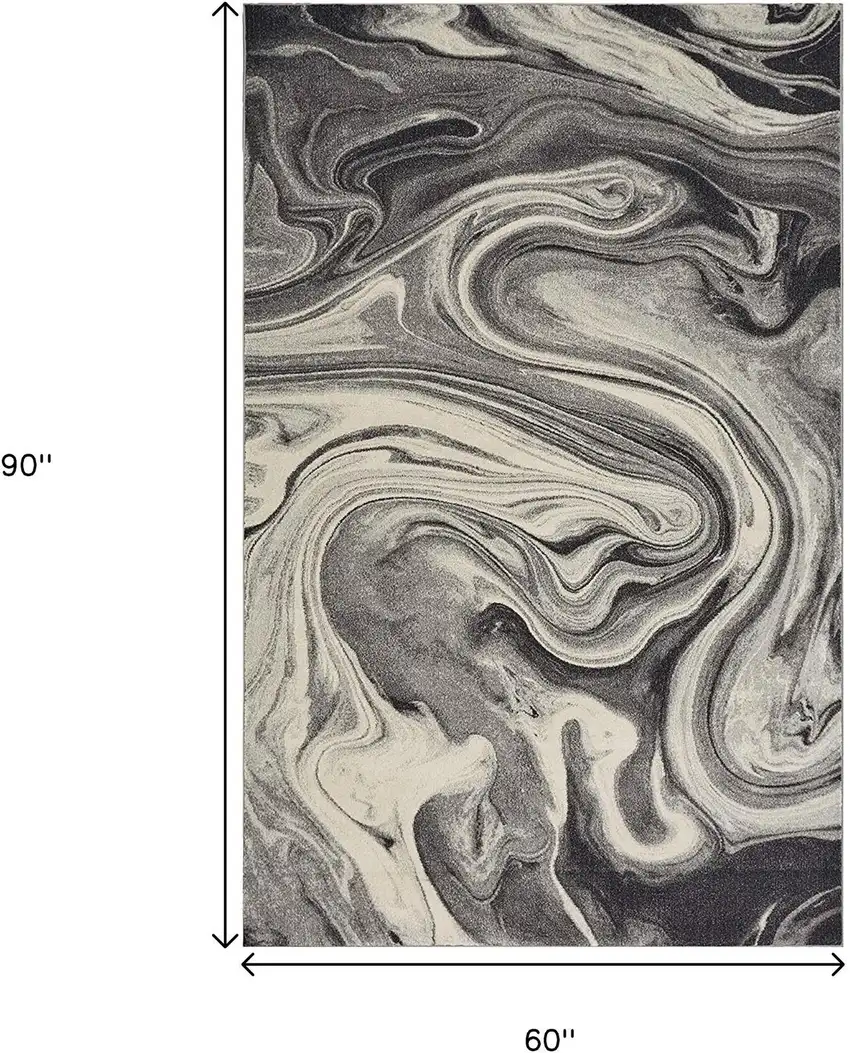 Ivory Black And Gray Abstract Area Rug Photo 3