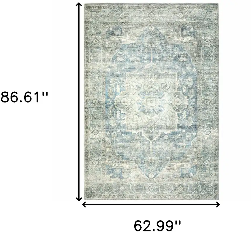 Grey Blue And Ivory Oriental Power Loom Stain Resistant Area Rug Photo 10