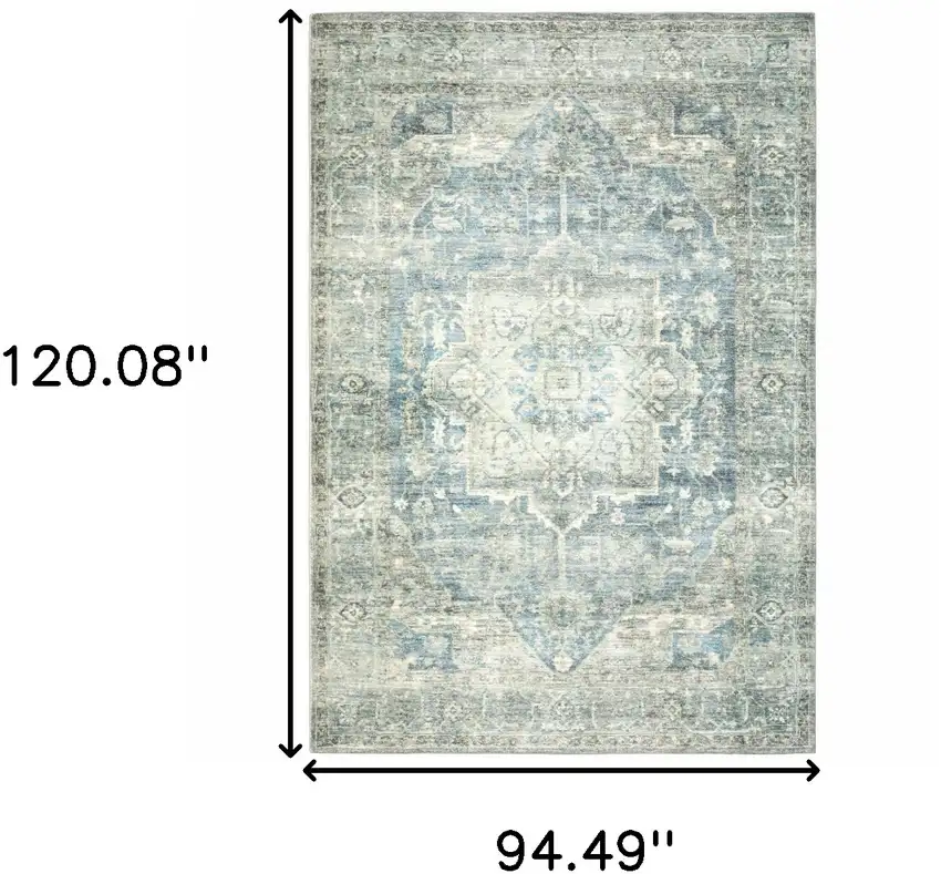 Grey Blue And Ivory Oriental Power Loom Stain Resistant Area Rug Photo 10