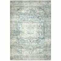 Photo of Grey Blue And Ivory Oriental Power Loom Stain Resistant Area Rug