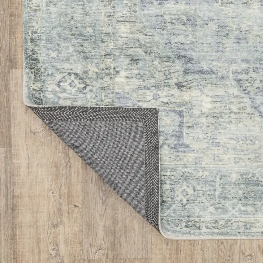 Grey Blue And Ivory Oriental Power Loom Stain Resistant Runner Rug Photo 6