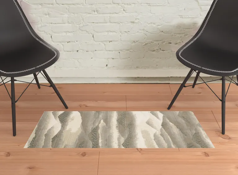 Grey Blue And Teal Abstract Power Loom Stain Resistant Area Rug Photo 2