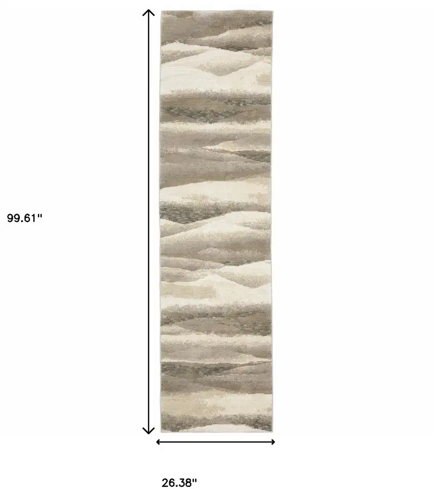 Grey Blue And Teal Abstract Power Loom Stain Resistant Runner Rug Photo 7