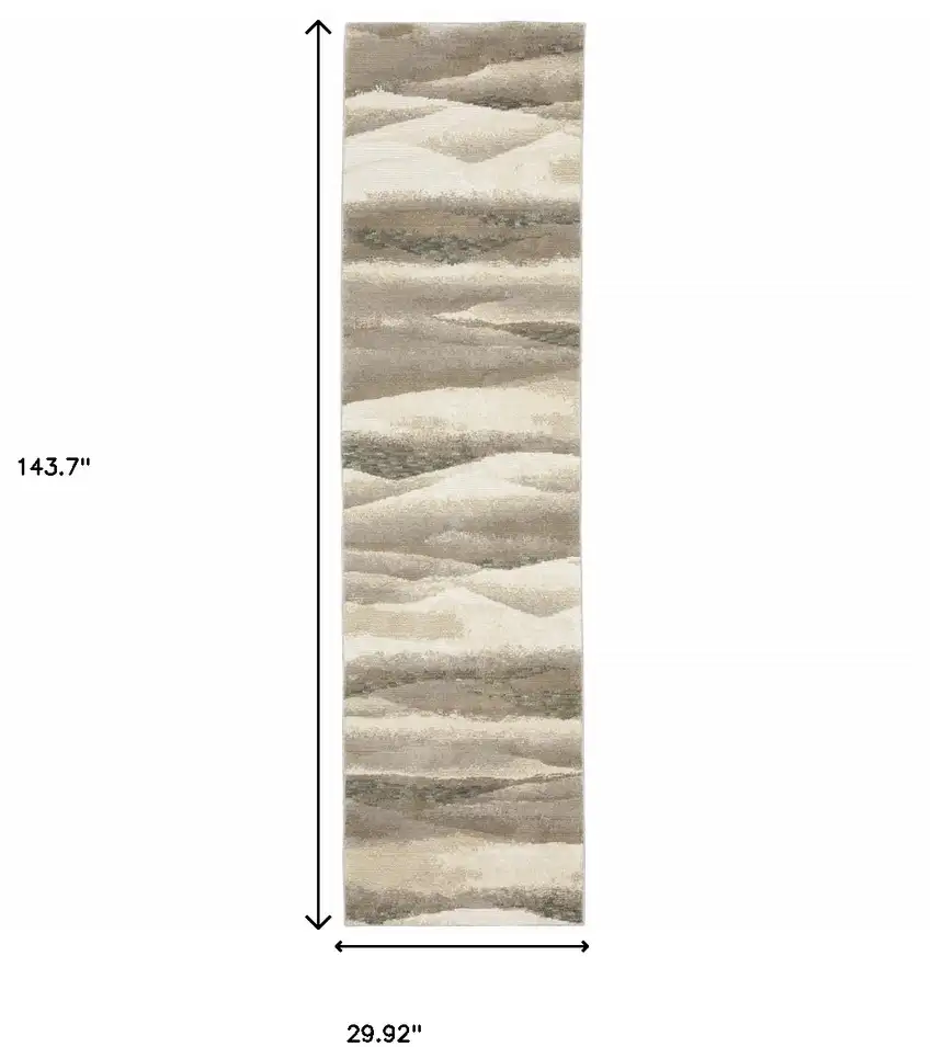 Grey Blue And Teal Abstract Power Loom Stain Resistant Runner Rug Photo 7