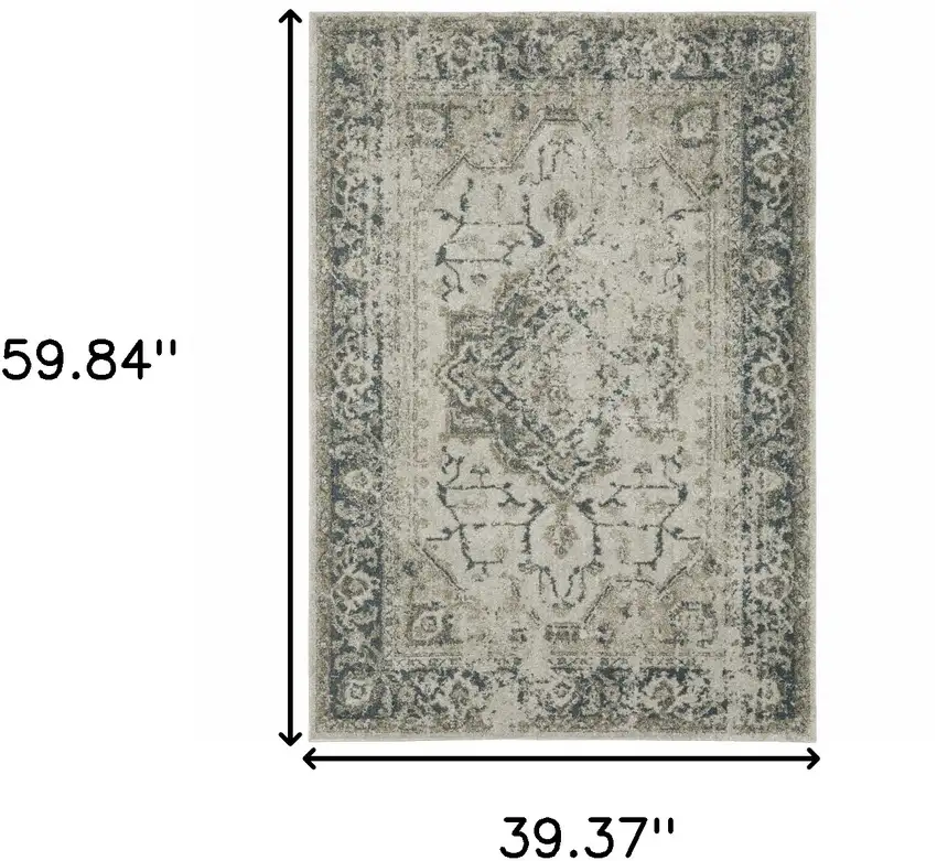 Blue and Gray Oriental Power Loom Area Rug Photo 3