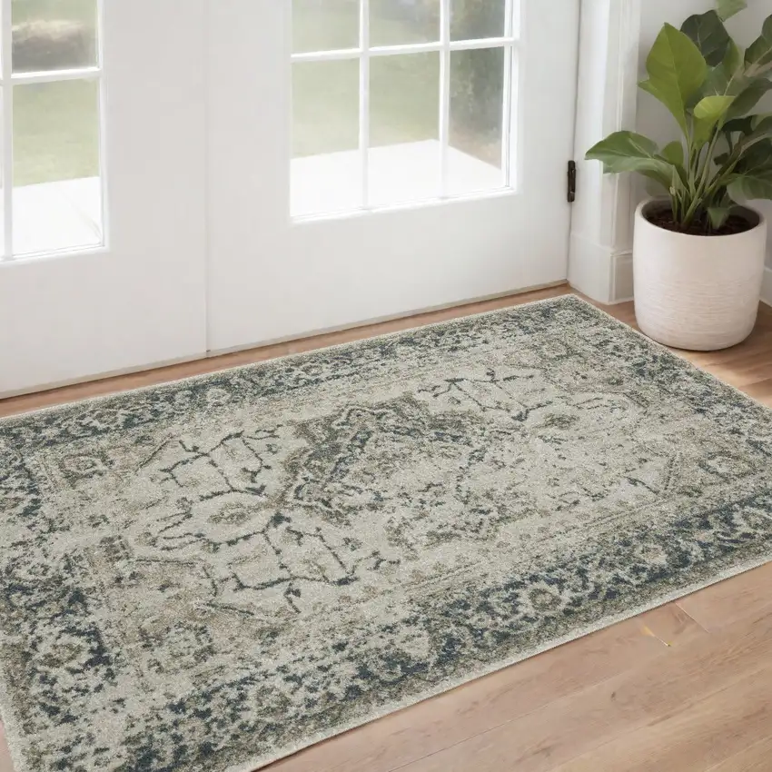 Blue and Gray Oriental Power Loom Area Rug Photo 1