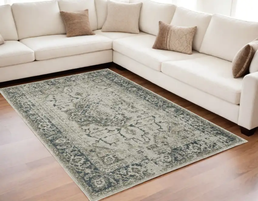 Blue and Gray Oriental Power Loom Area Rug Photo 1