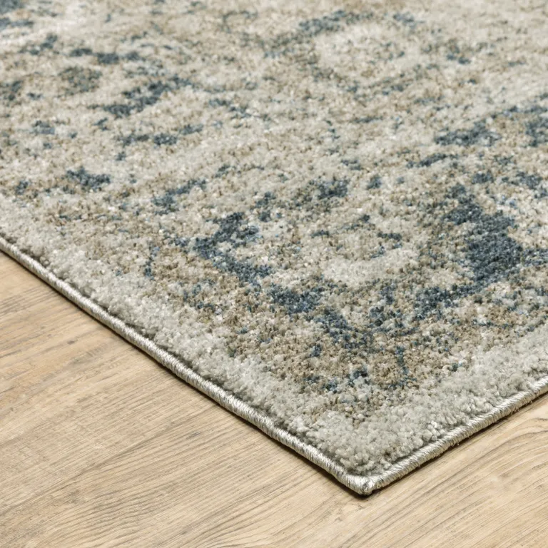Grey Blue And Teal Oriental Power Loom Stain Resistant Area Rug Photo 4