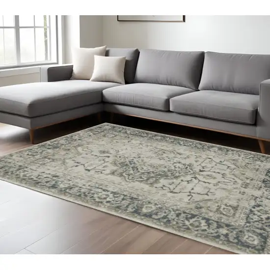 Blue and Gray Oriental Power Loom Area Rug Photo 1