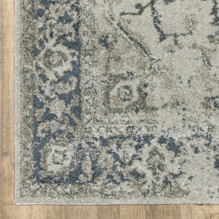 Grey Blue And Teal Oriental Power Loom Stain Resistant Area Rug Photo 1