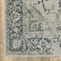 Photo of Grey Blue And Teal Oriental Power Loom Stain Resistant Area Rug