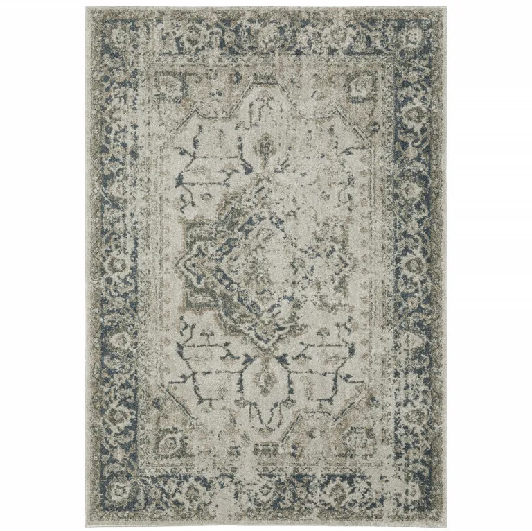 Grey Blue And Teal Oriental Power Loom Stain Resistant Area Rug Photo 2