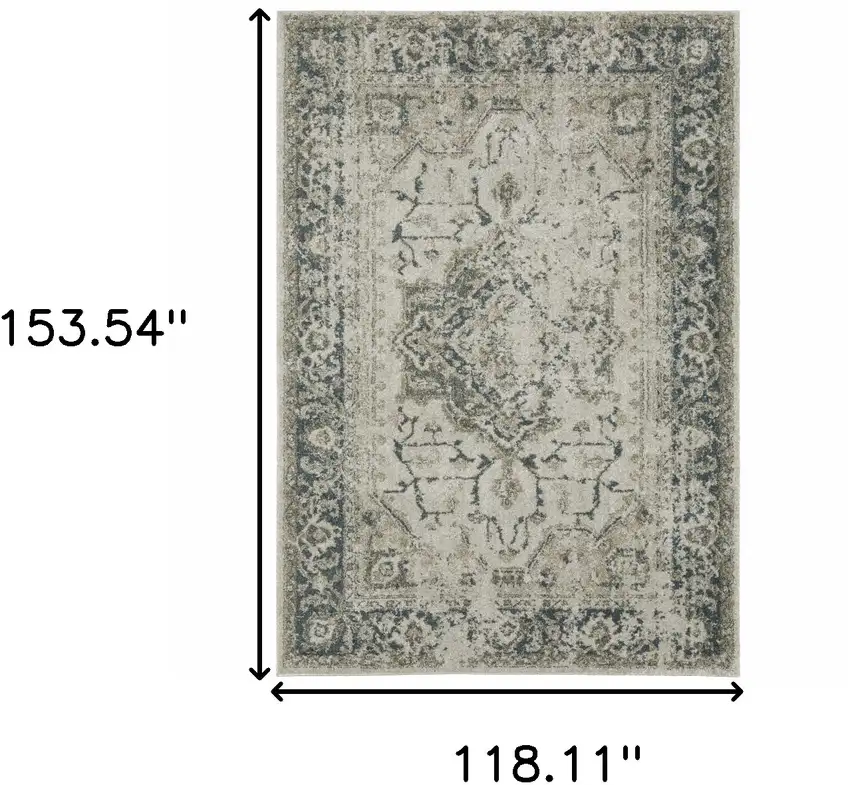 Blue and Gray Oriental Power Loom Area Rug Photo 3