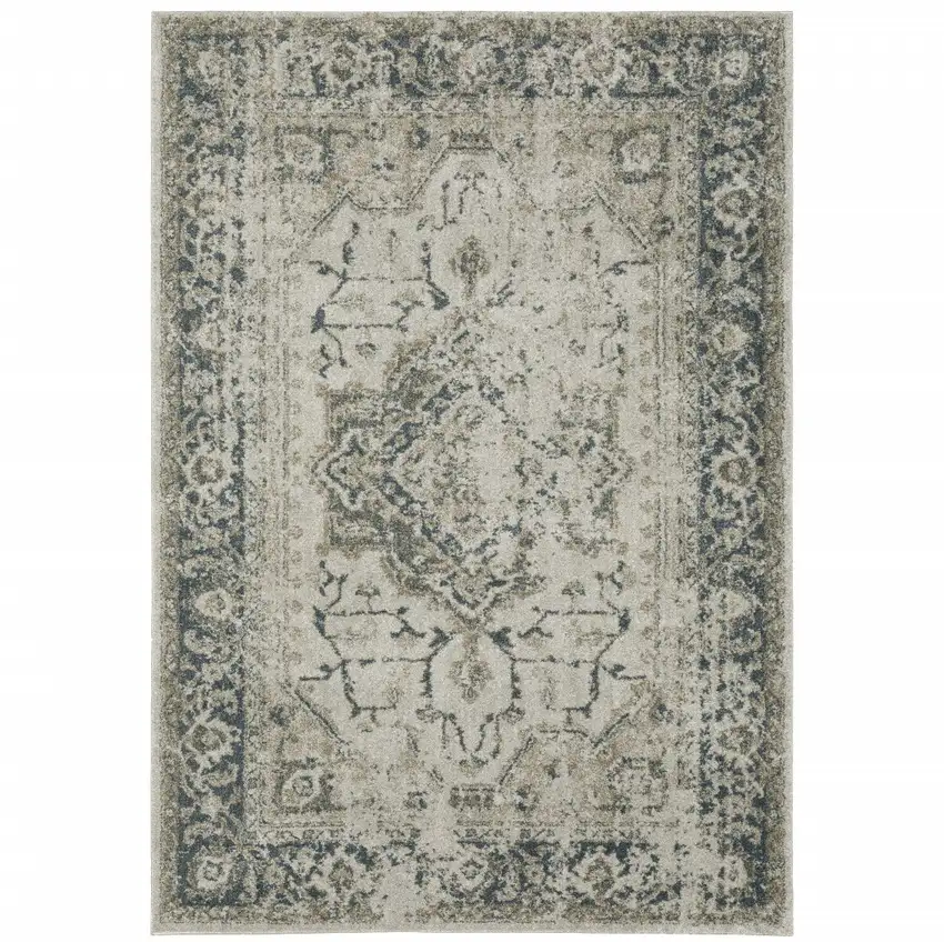 Grey Blue And Teal Oriental Power Loom Stain Resistant Area Rug Photo 2
