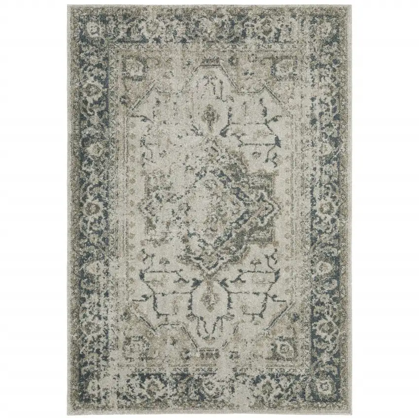 Blue and Gray Oriental Power Loom Area Rug Photo 7
