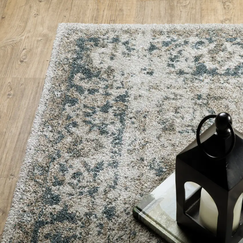 Grey Blue And Teal Oriental Power Loom Stain Resistant Area Rug Photo 5