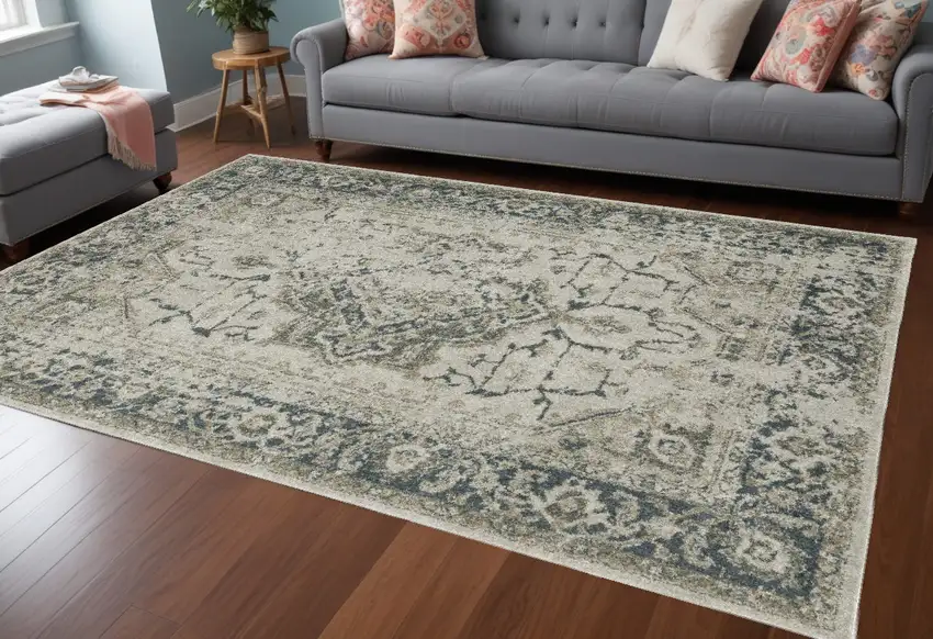 Blue and Gray Oriental Power Loom Area Rug Photo 1
